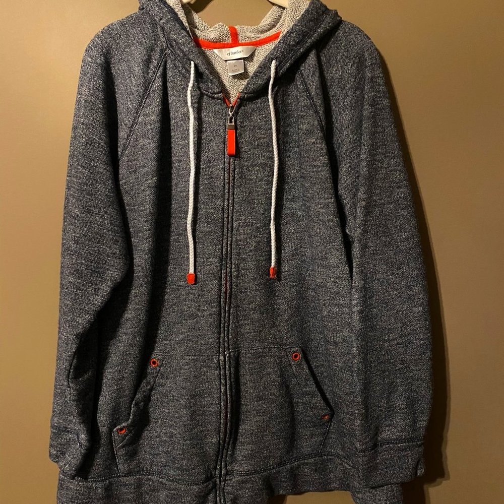 Blue hoodie with coral trim